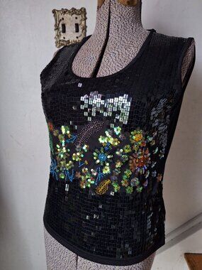 Sequin Beaded Valenti Tank Sleeveless Top XL